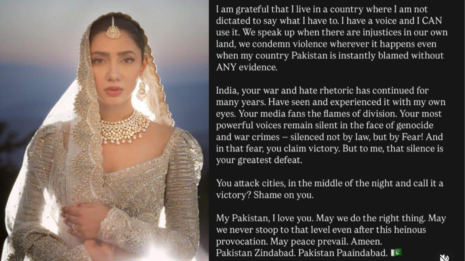 Mahira Khan calls India's 'Operation Sindoor' a 'heinous provocation' Mahira Khan calls India's 'Operation Sindoor' a 'heinous provocation'
