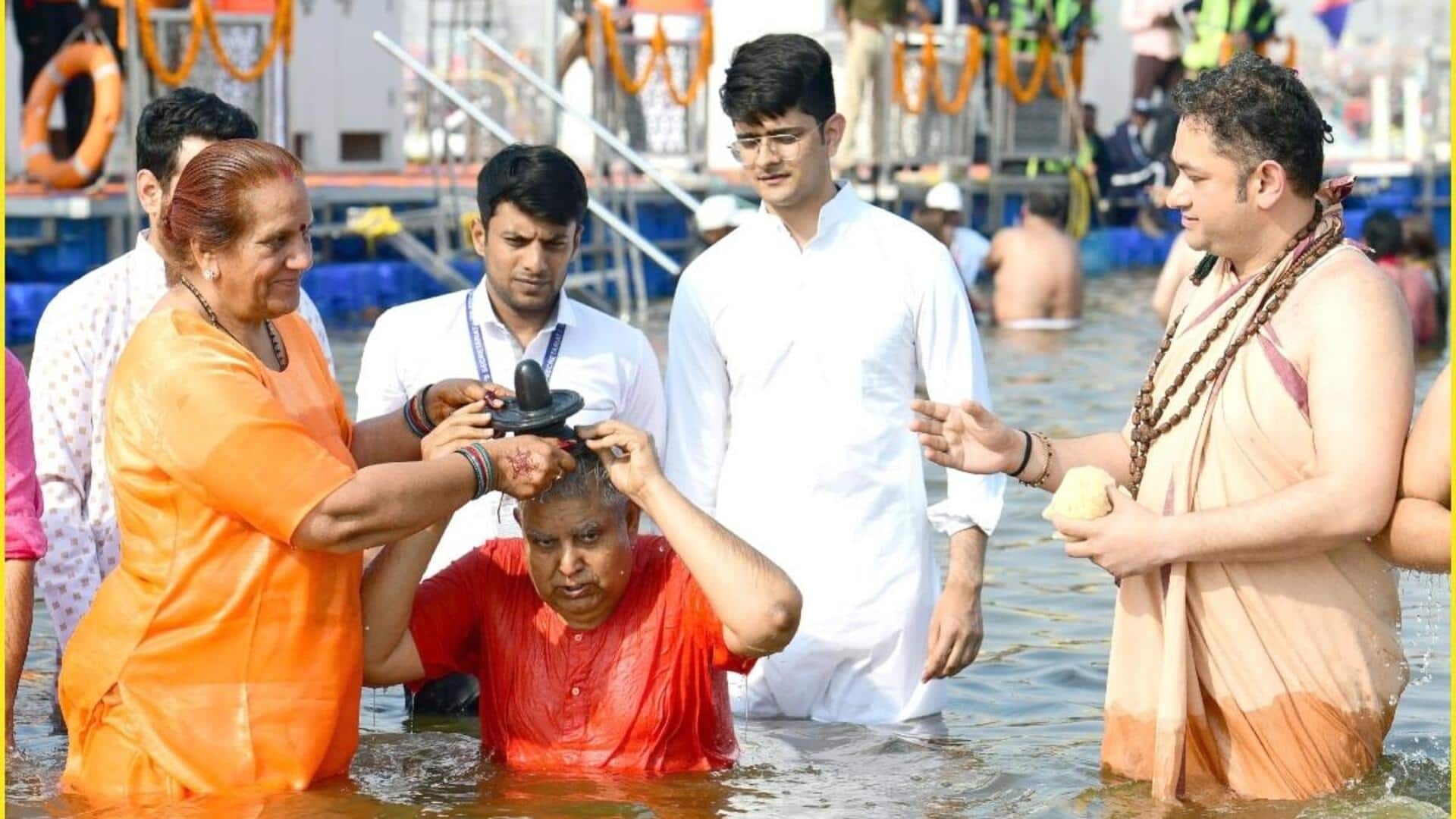 Vice President Dhankhar takes holy dip in Sangam