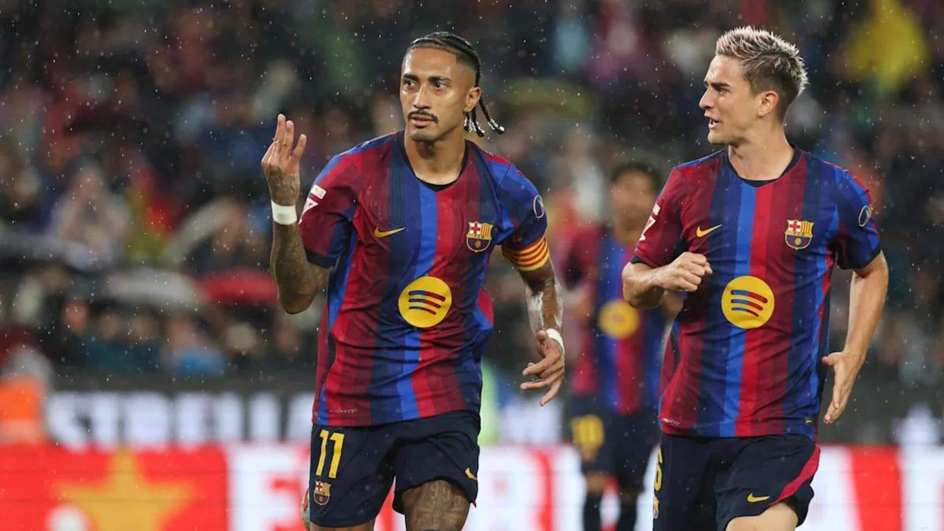 La Liga: Raphinha's hat-trick helps Barcelona thrash Racing Santander 7-2