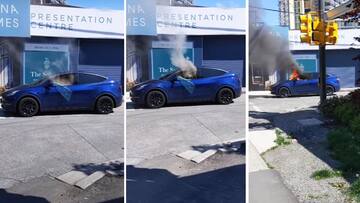 Watch: Tesla Model Y catches fire; narrow escape for driver