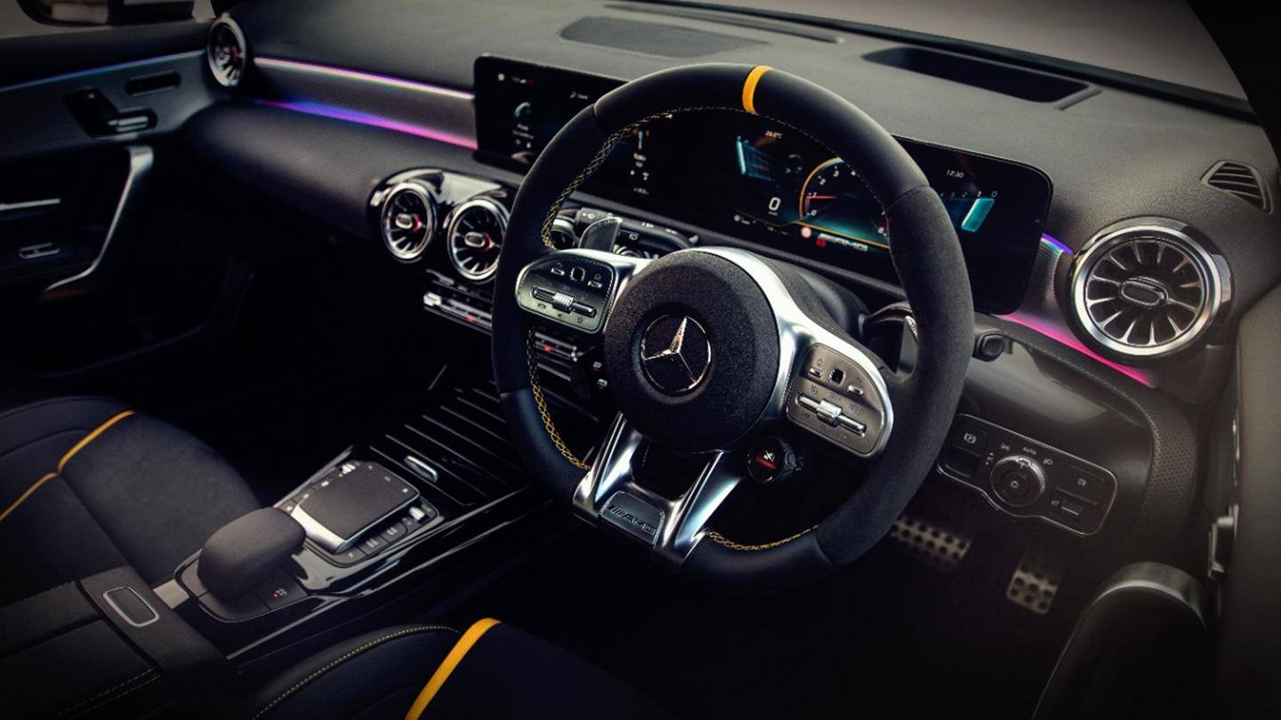 The cabin gets sportier AMG steering wheel and seats The cabin gets sportier AMG steering wheel and seats