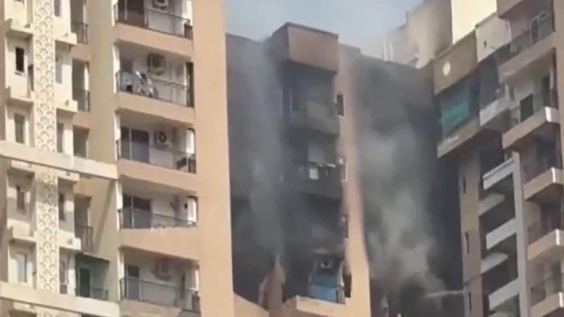 Noida: Major fire at high-rise building after suspected AC blast