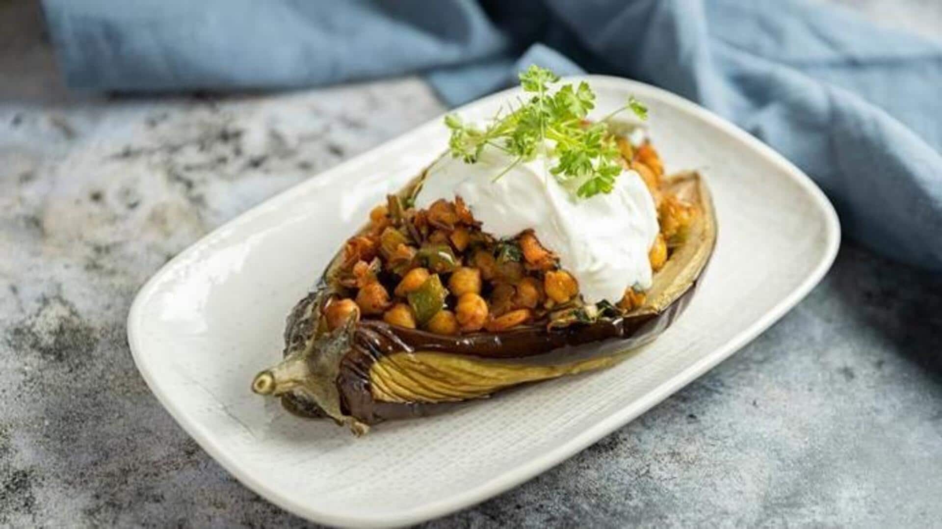 Check out this Mediterranean chickpea-stuffed eggplant recipe