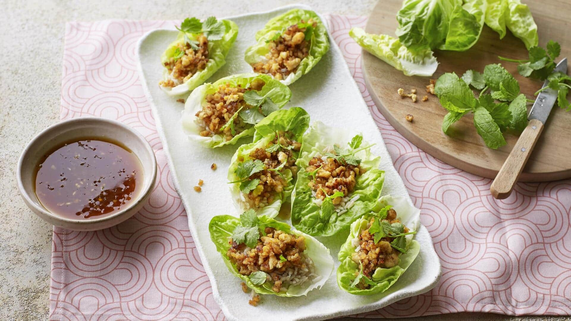 Try this Thai spicy vegan larb lettuce wrap recipe