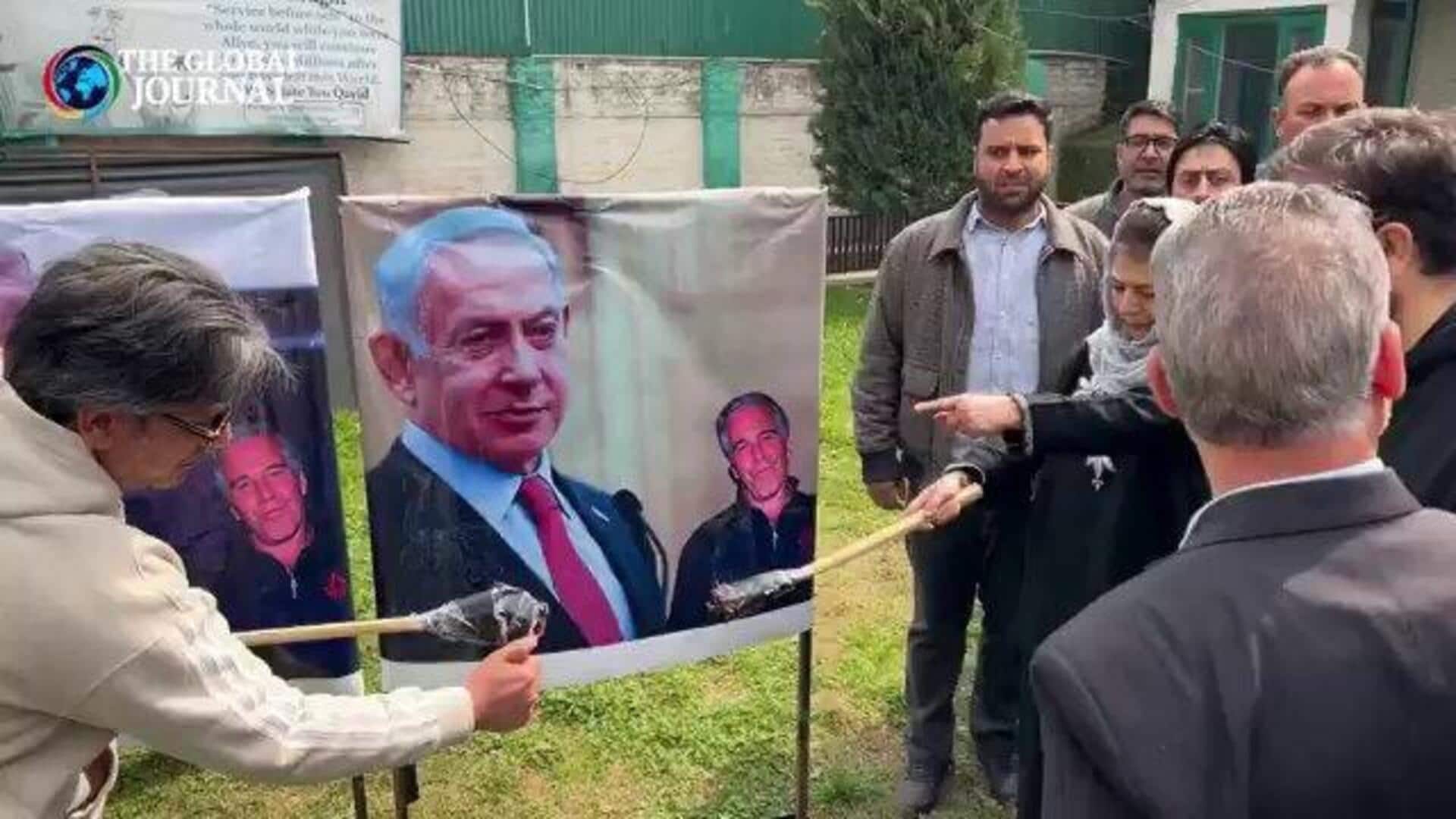 Video: Mehbooba Mufti burns posters of Netanyahu, Trump