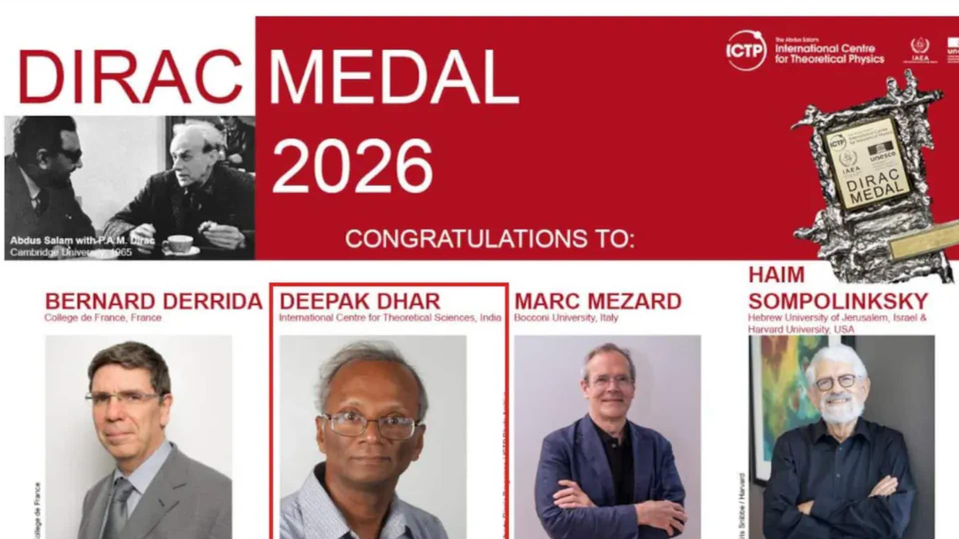 Indian physicist Deepak Dhar wins prestigious 2026 Dirac Medal 
