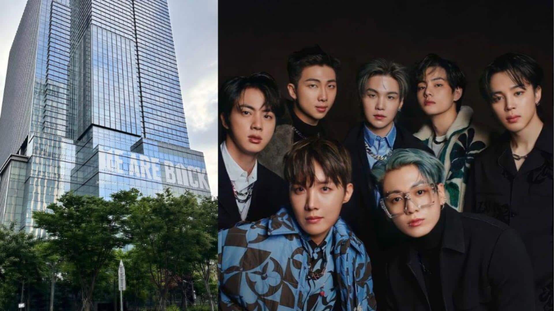 HYBE's building lights up ahead of BTS's reunion HYBE's building lights up ahead of BTS's reunion
