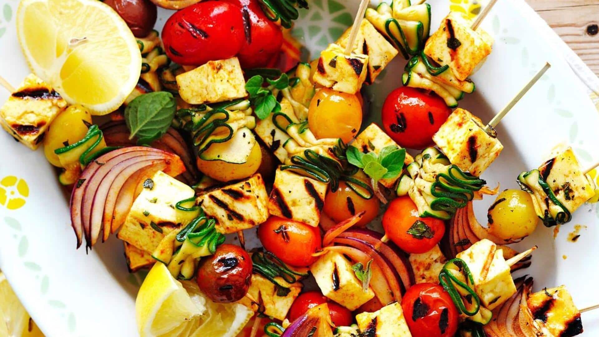 Try this savory grilled halloumi vegetable skewer recipe