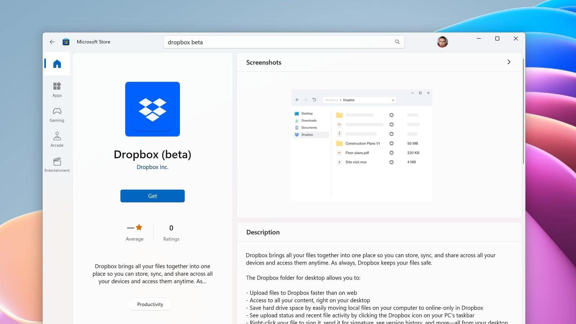 Dropbox is now available on Microsoft Store: Check download instructions