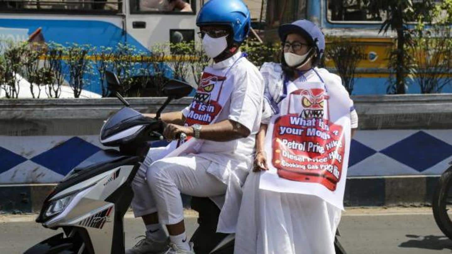 Mamata Banerjee rides electric scooter to protest fuel price hike