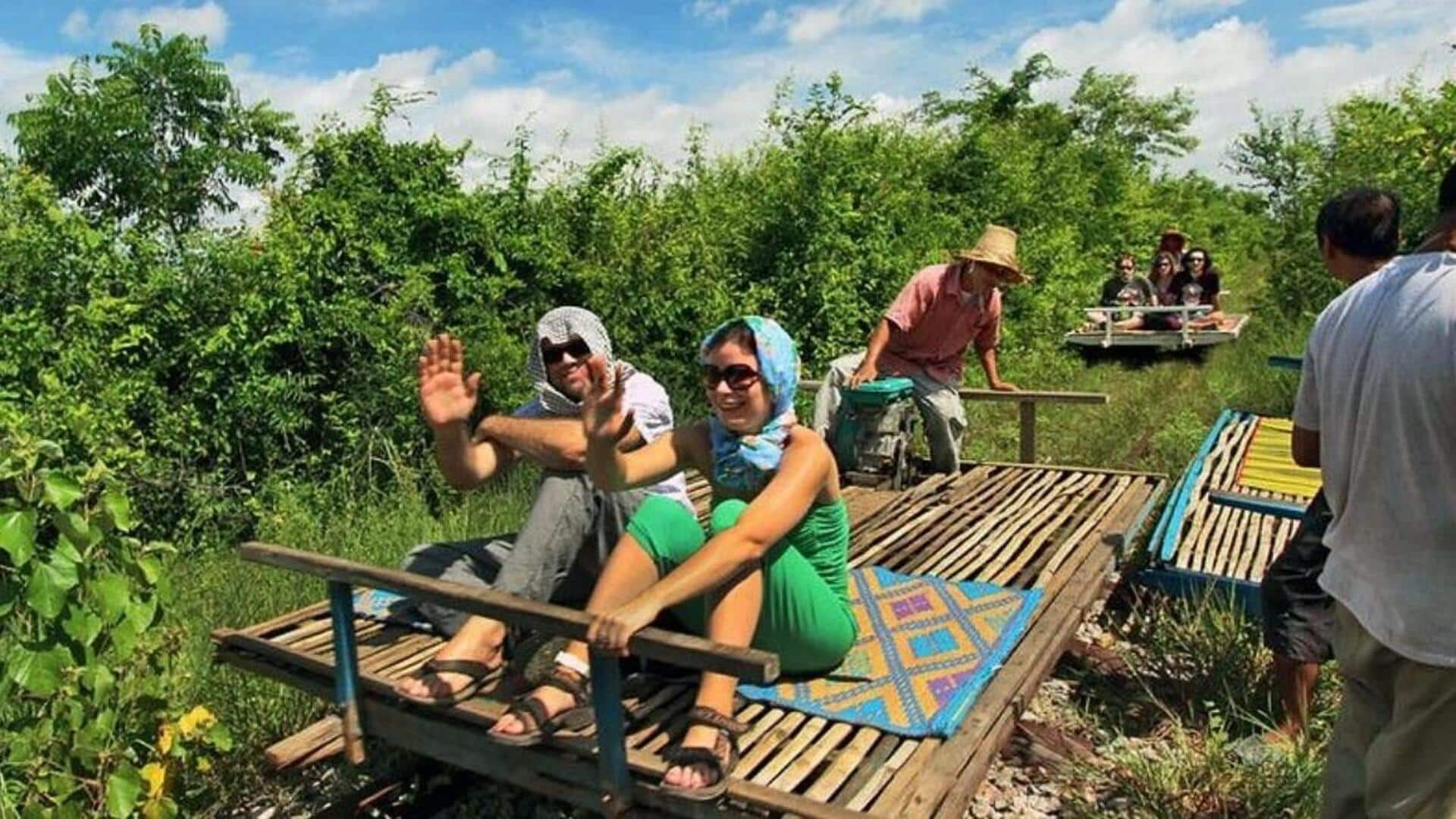 Experience the unique bamboo train ride in Battambang, Cambodia