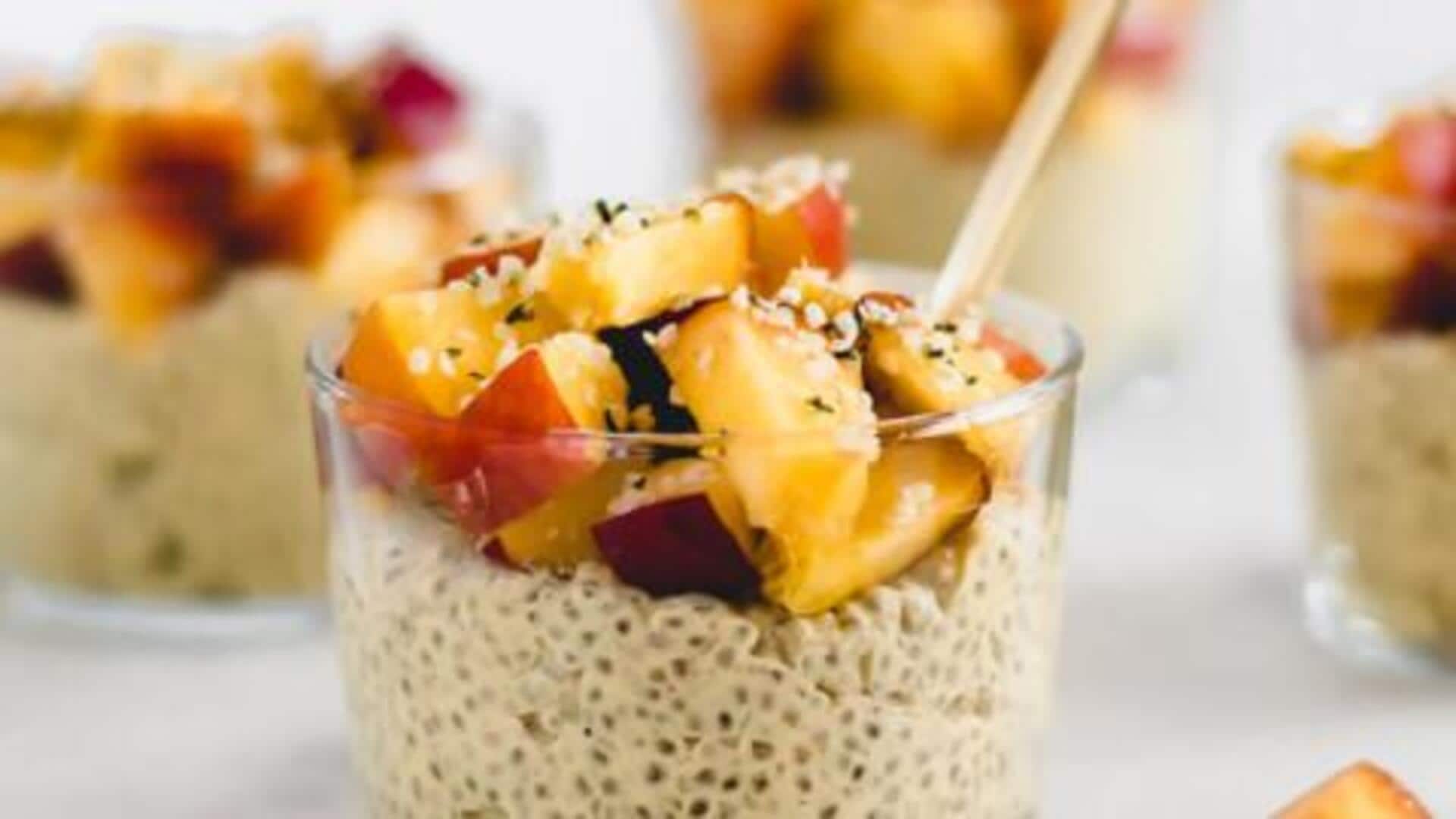 Healthy breakfast toppings: Chia peach slices
