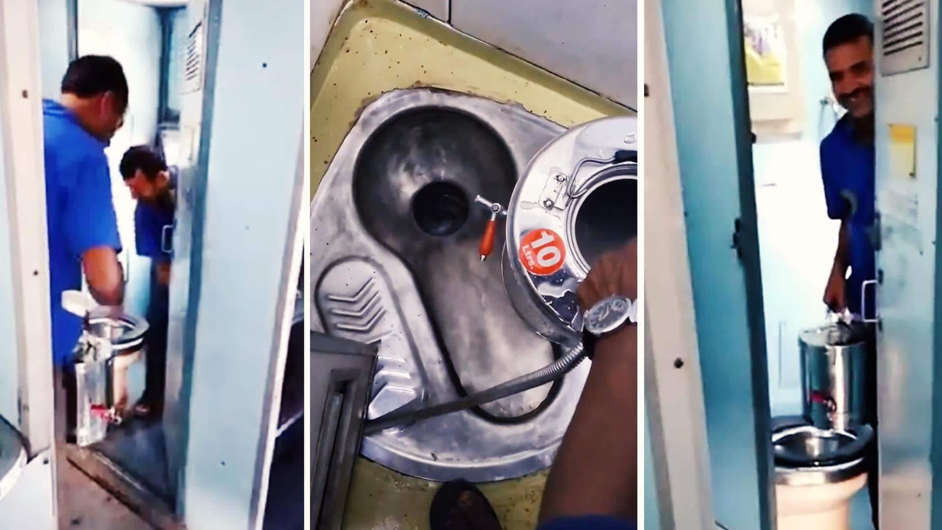 Man washes tea container inside train toilet; netizens react  