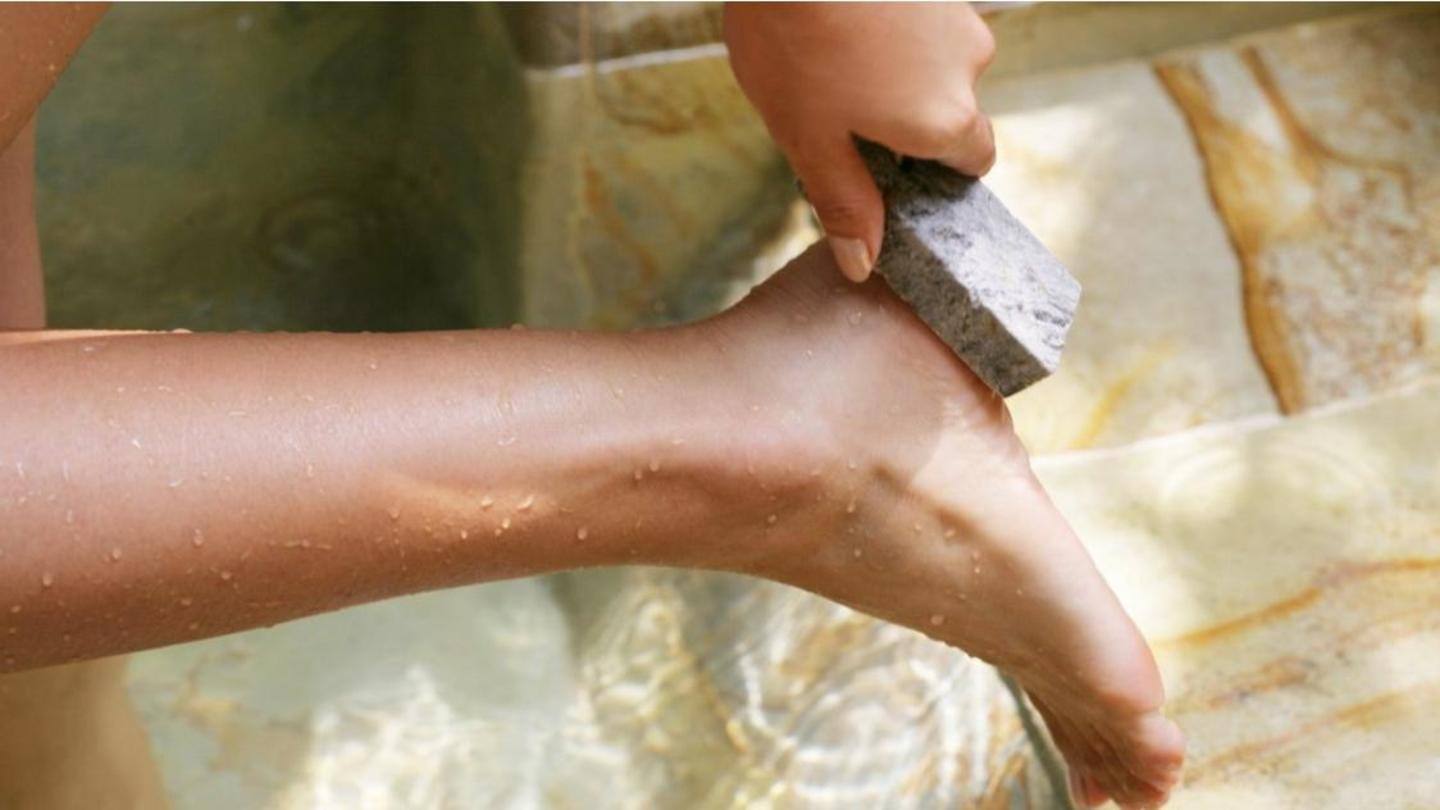 Massaging with a pumice stone can help remove dry skin Massaging with a pumice stone can help remove dry skin