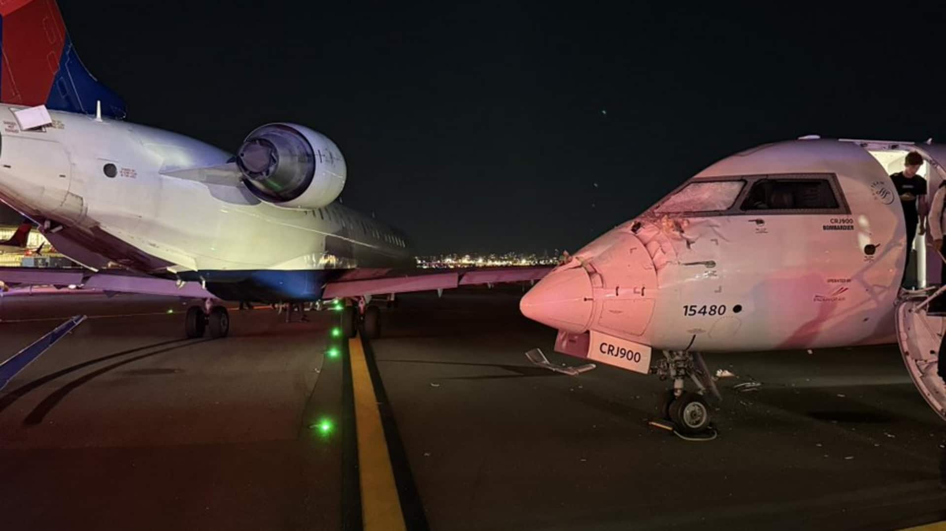 Video: Delta jets collide while taxiing at New York airport