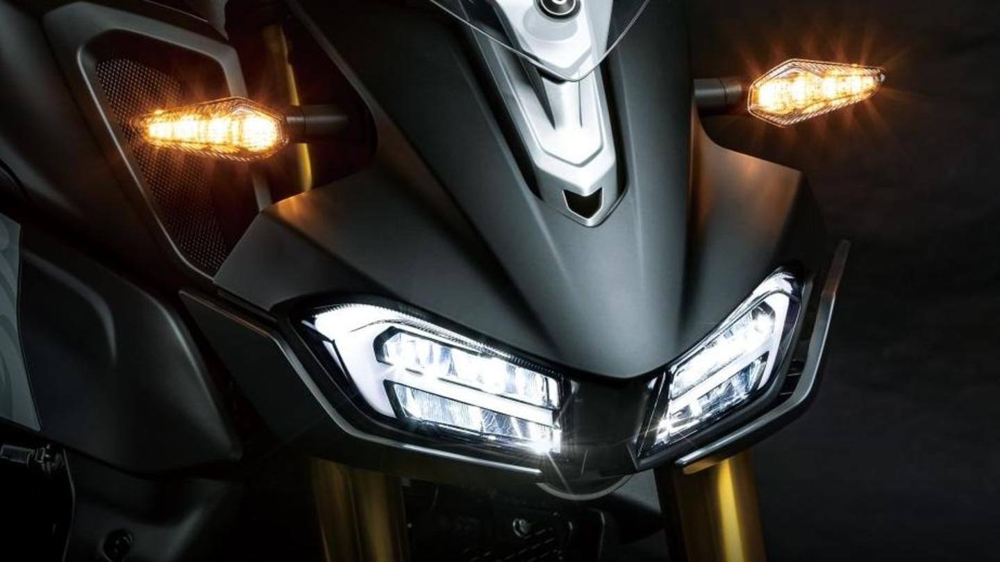 The bike has a visor and twin exhausts The bike has a visor and twin exhausts