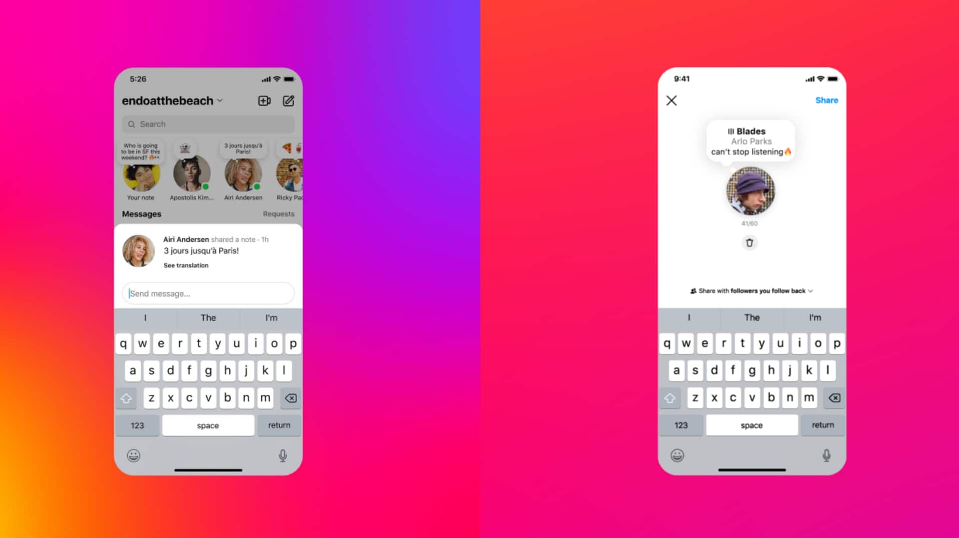 Instagram Notes now allows sharing music and seeing translations