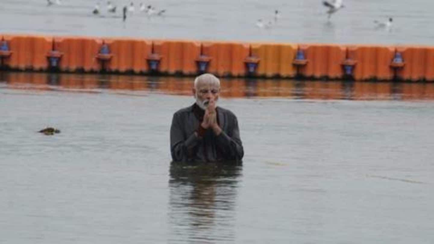 PM Modi takes dip at Kumbh; washes sanitation workers' feet