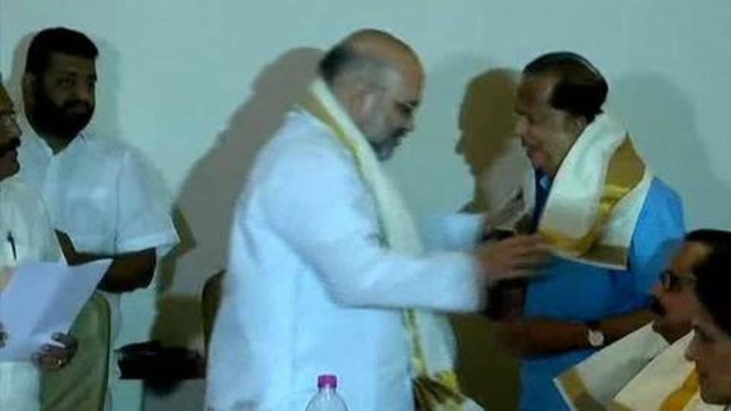 Amit Shah inducts ex-ISRO chief Madhavan Nair into the BJP