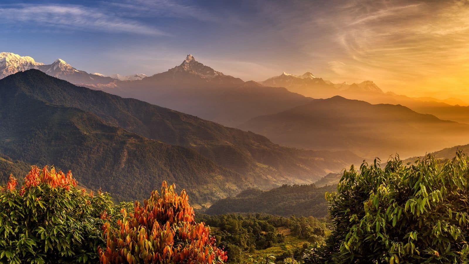 Lima stasiun bukit indah dekat Kathmandu, Nepal