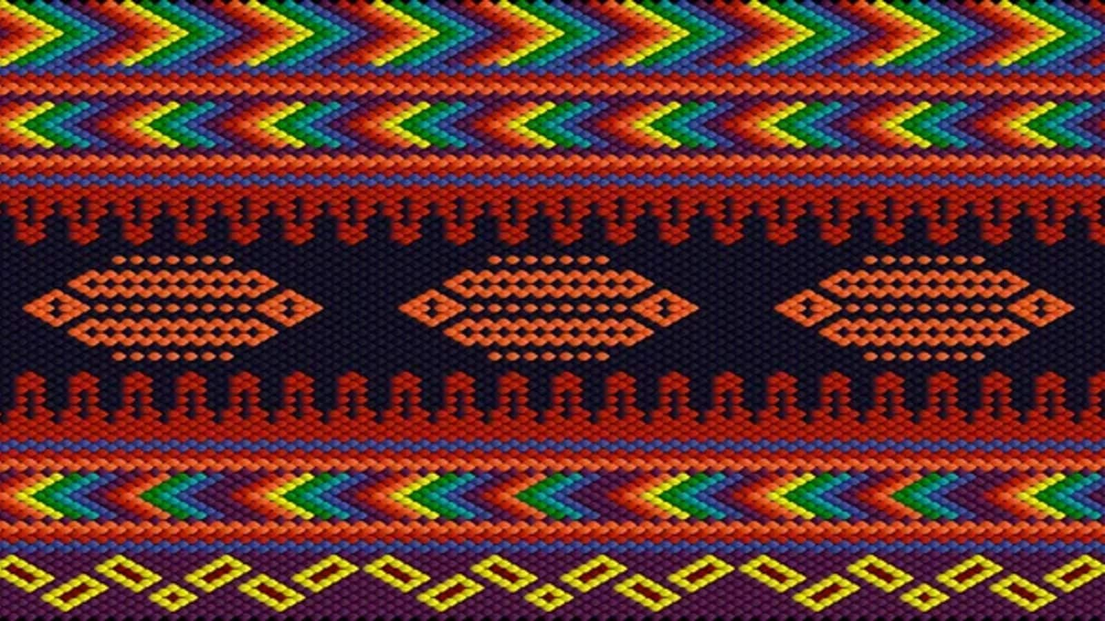 Dekorasi tekstil etnik Andean Peru yang berwarna-warni