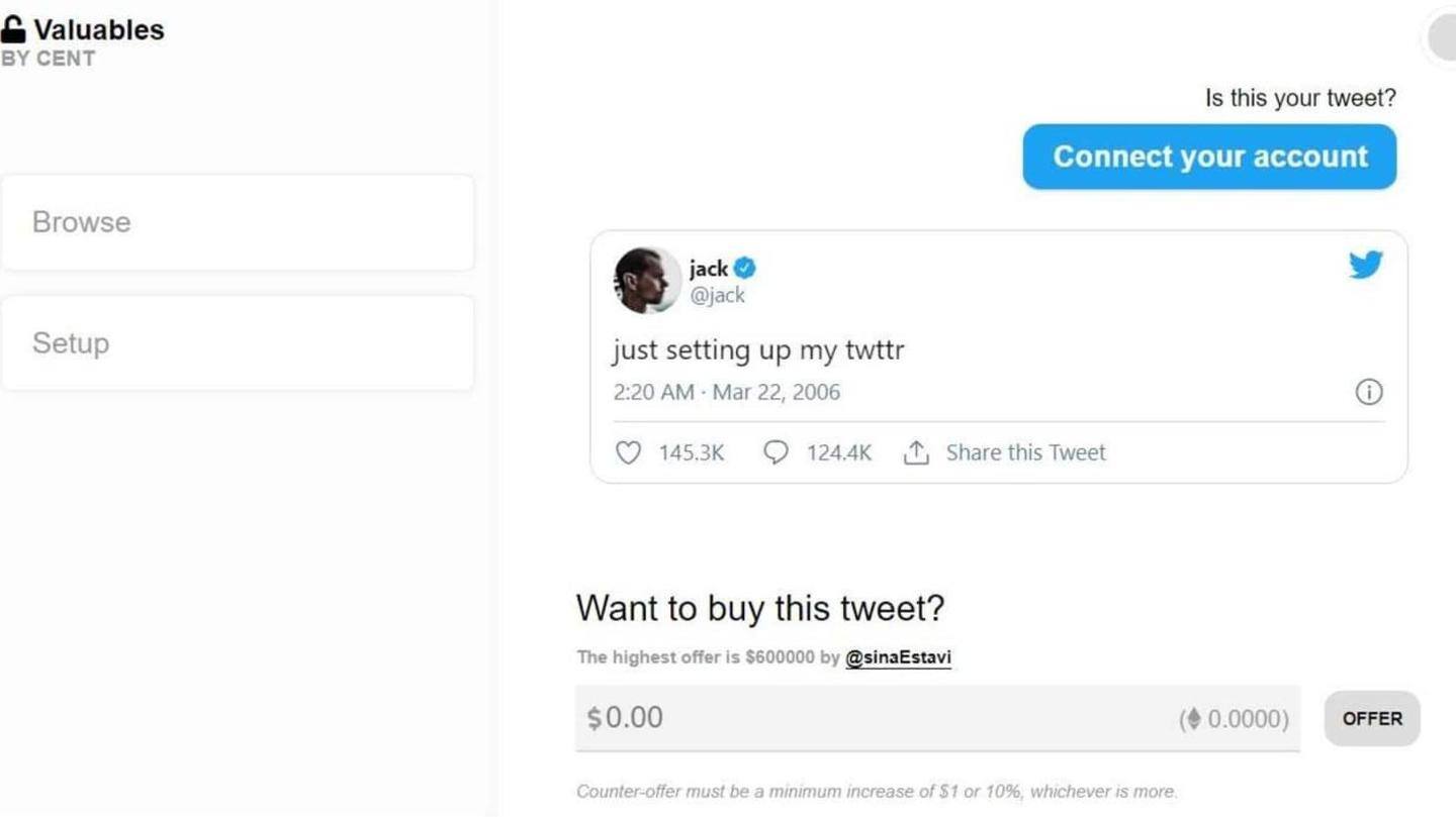 CEO Twitter Jack Dorsey melelang twit perdananya