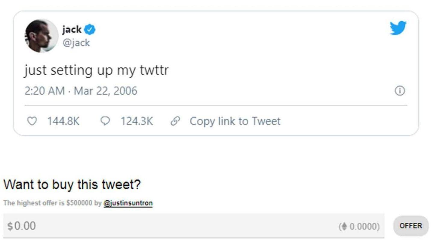 Tweet CEO Twitter Jack Dorsey dilelang seharga $ 2,4 juta