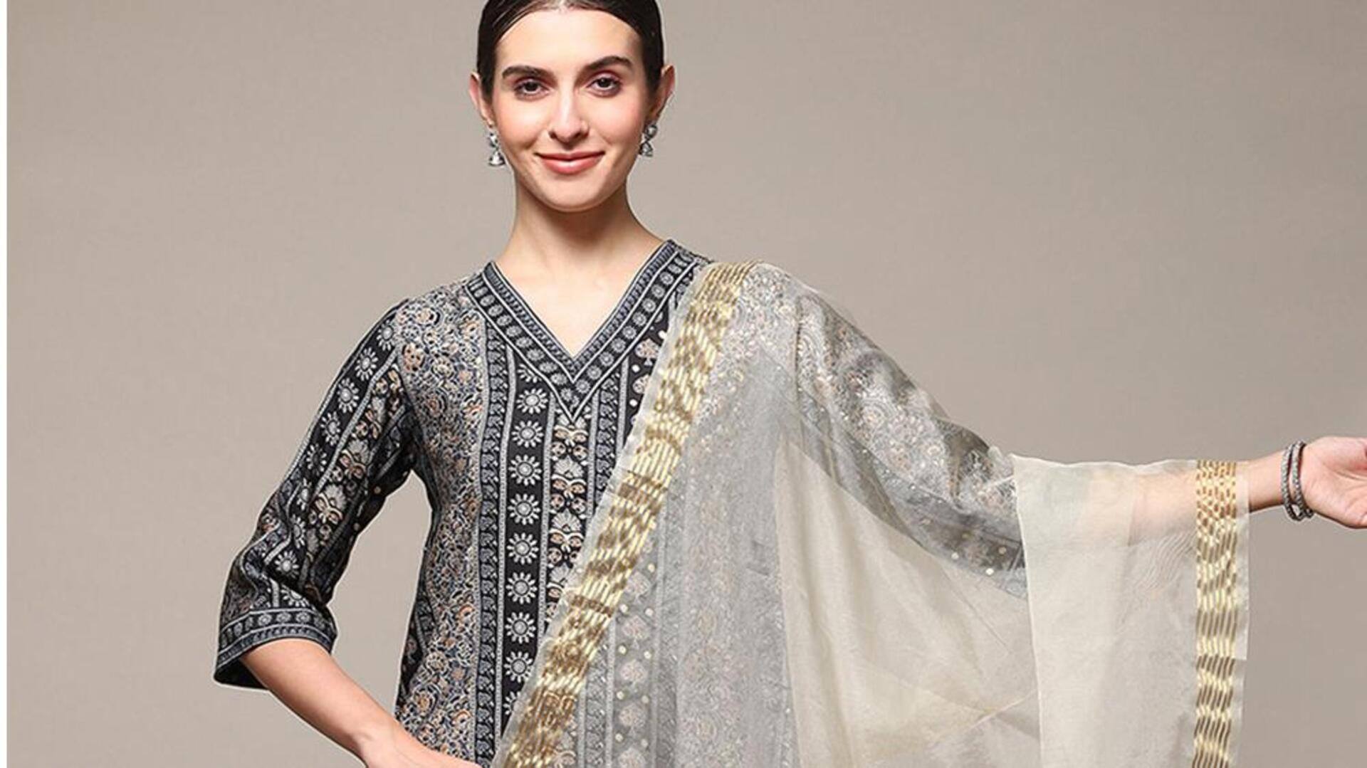 Gaya sederhana untuk dupatta berhiaskan manik