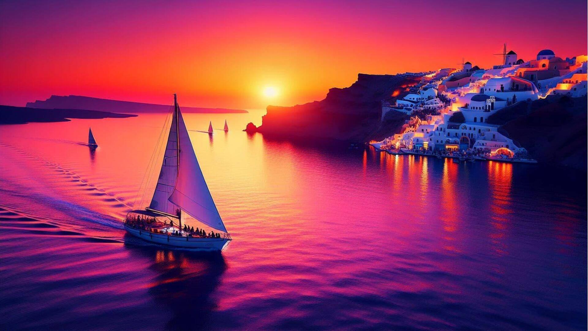 Kunjungi Santorini untuk menikmati pengalaman berlayar saat matahari terbenam