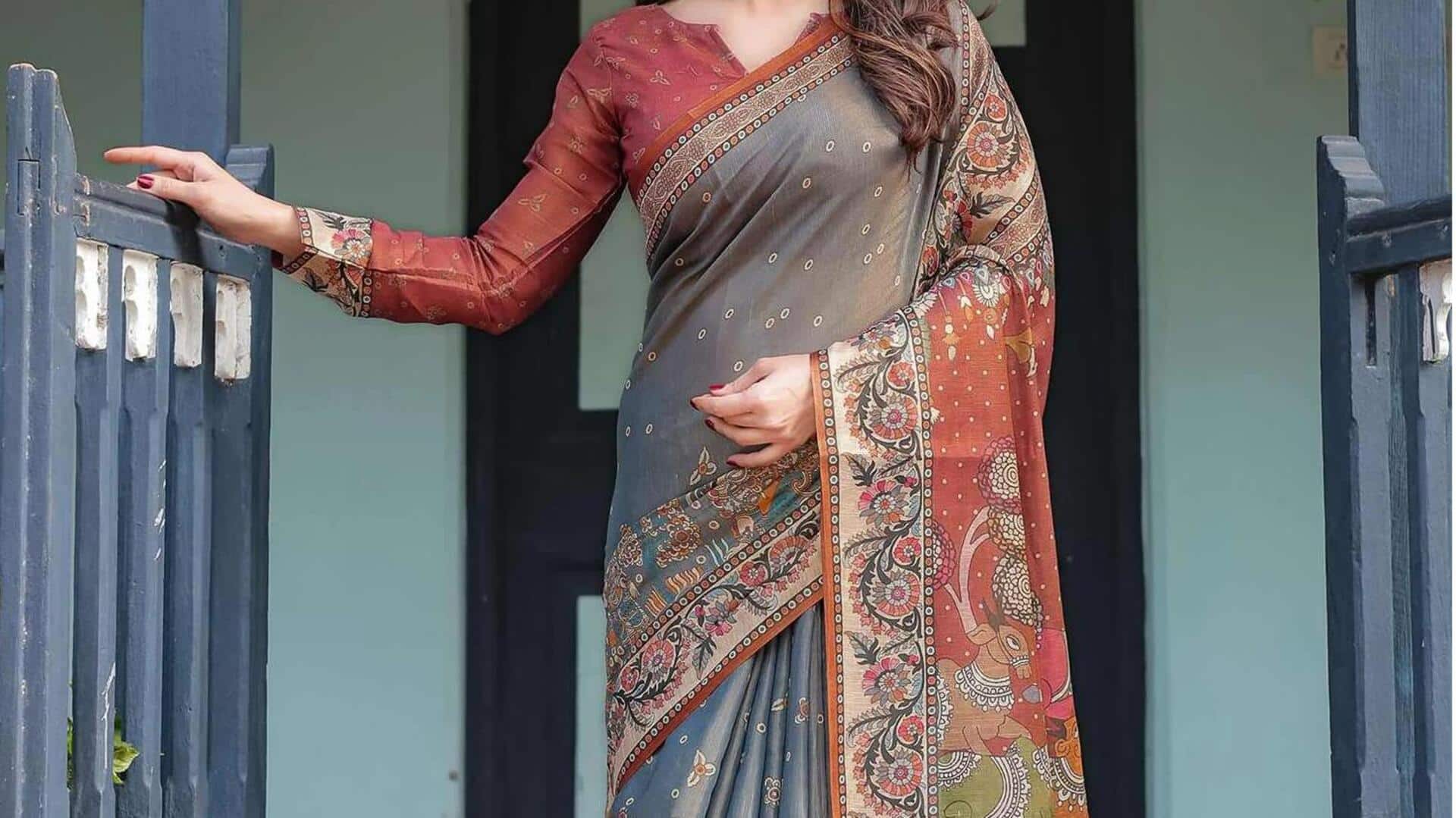 Elegansi kontras dengan sari Kalamkari untuk musim gugur