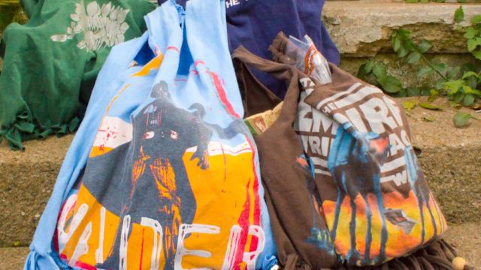 Ubah kaos bekas menjadi tas belanja cantik