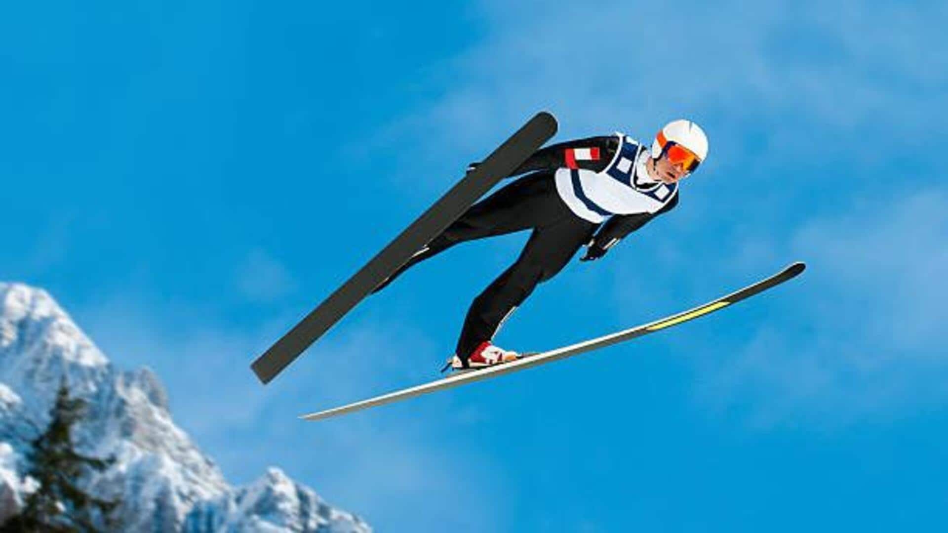 Cara pemain ski melompat jauh dengan sudut tubuh