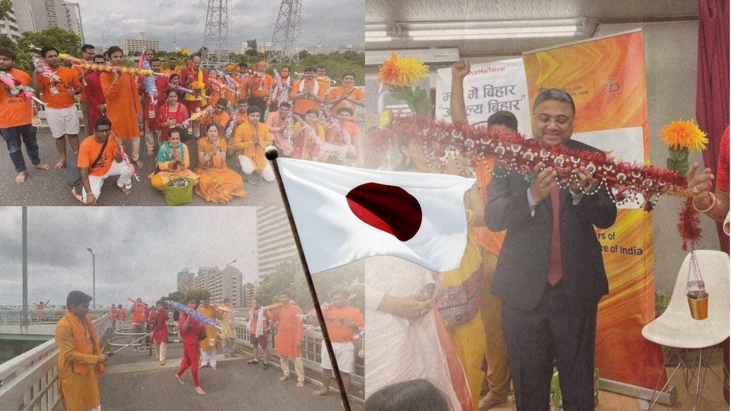 Para pemuja Siwa melakukan Kanwar Yatra sepanjang 82 km di Jepang