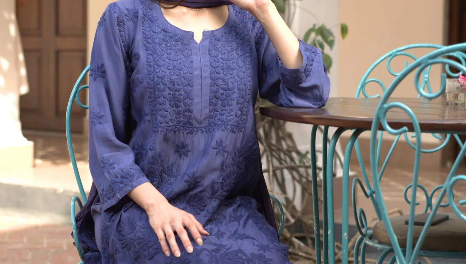 Kurta chikankari Lucknowi untuk musim gugur elegan