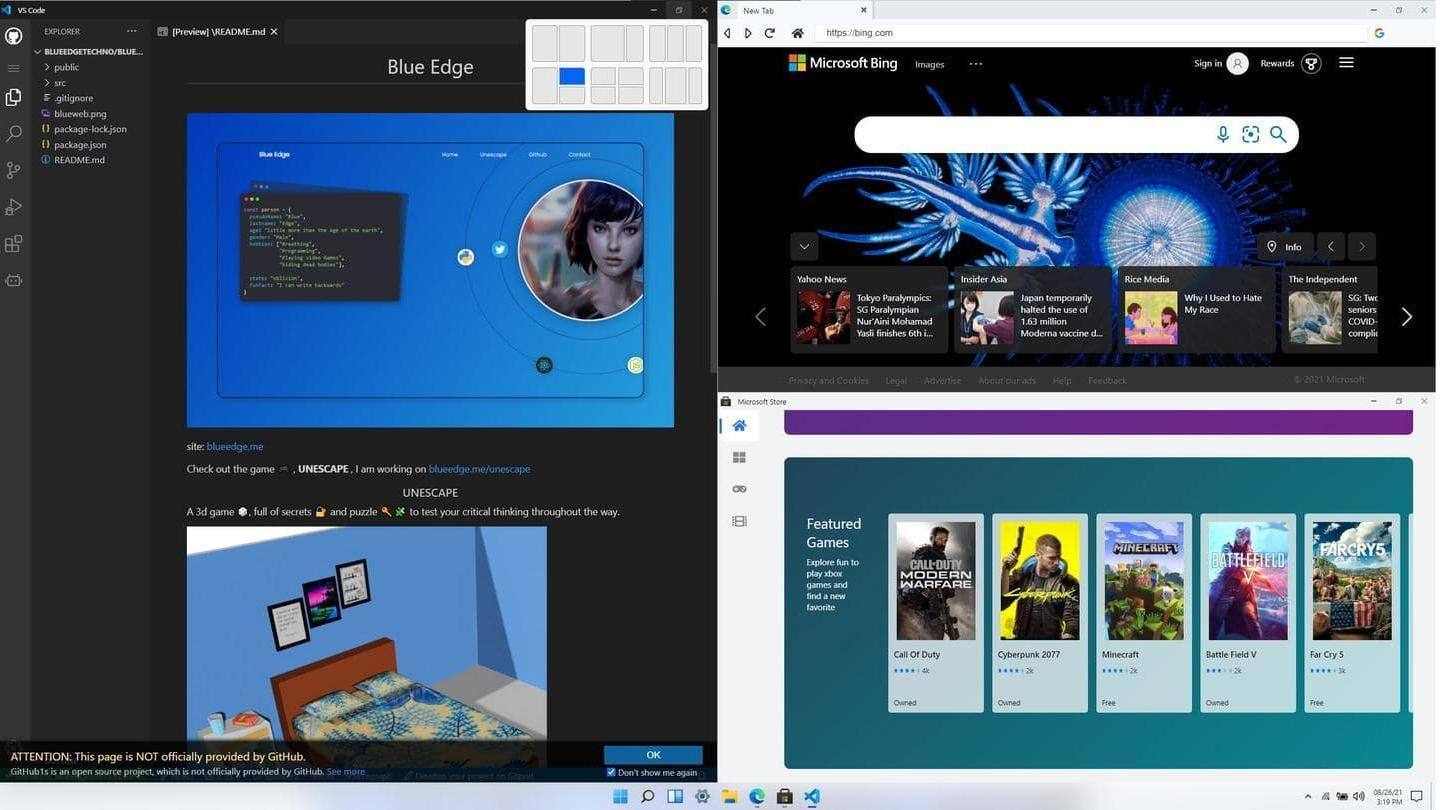 Snap Layout untuk pengoptimalan alur kerja juga disimulasikan Snap Layout untuk pengoptimalan alur kerja juga disimulasikan
