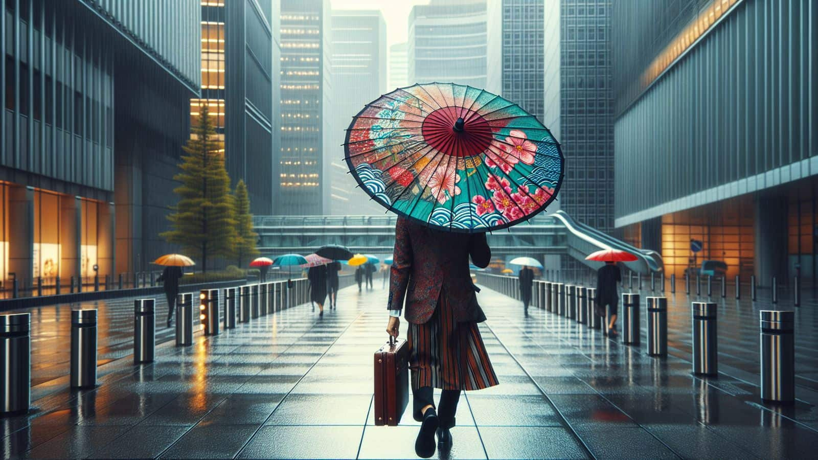 和傘の現代雨の日ファッション