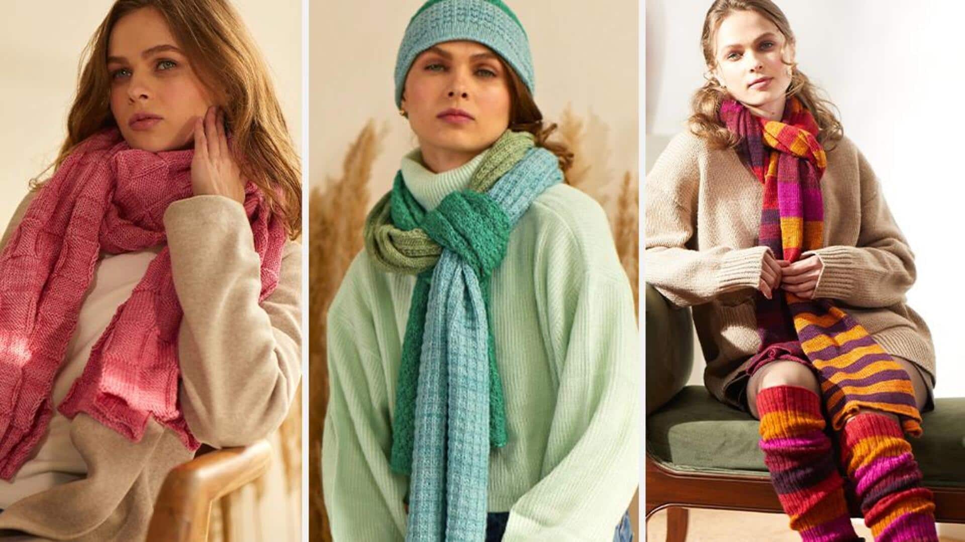 冬のエレガンス：ニュートラルニットと明るいスカーフ