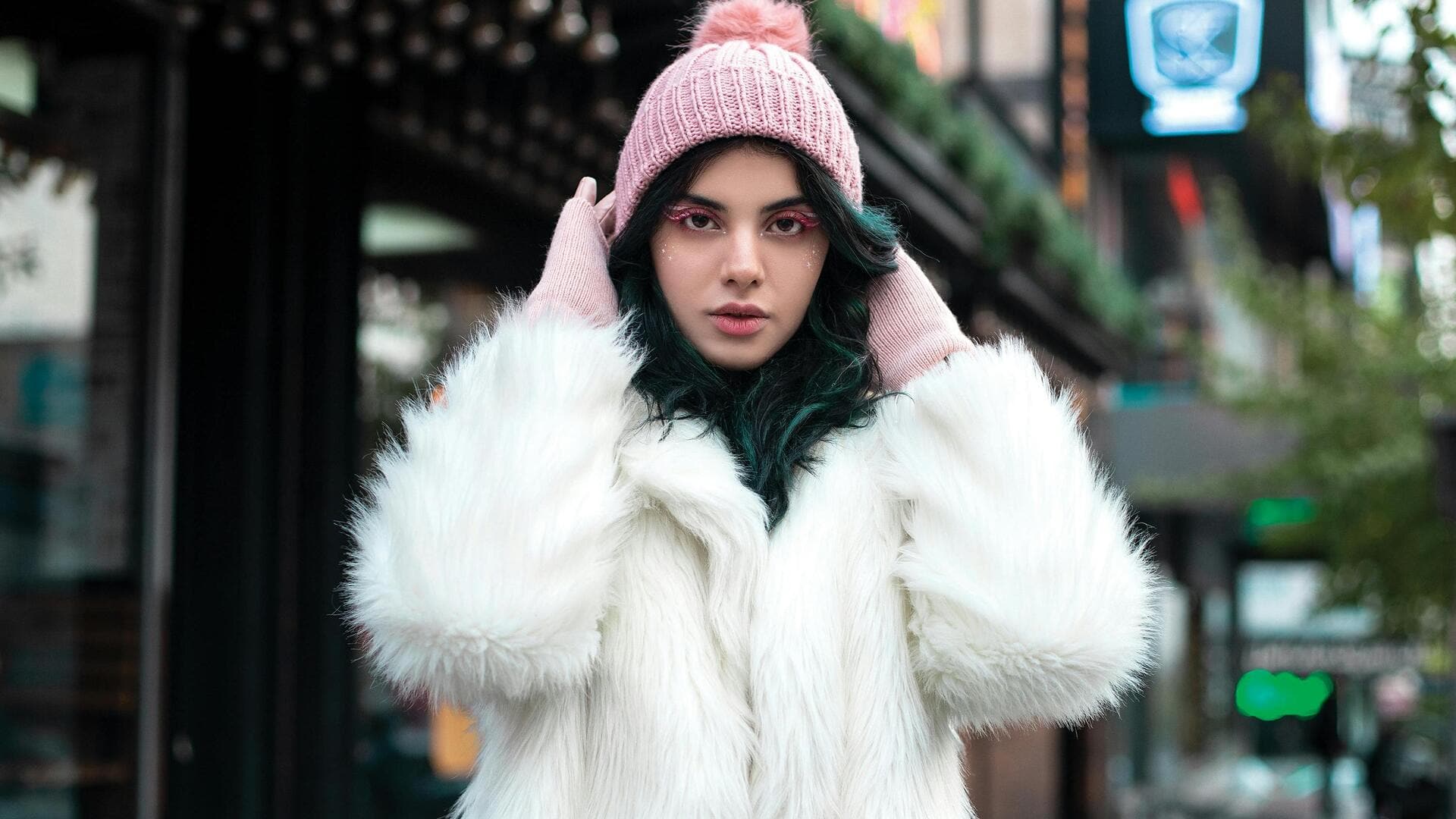 ブークレニット帽の冬のスタイリング法