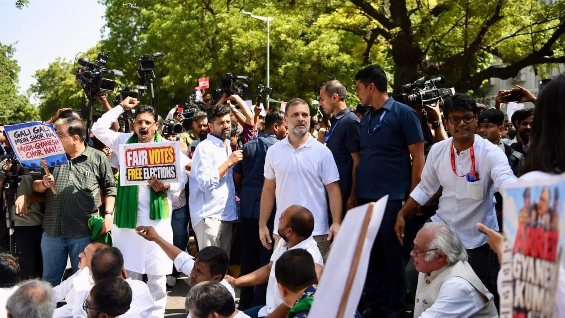 தலைமைத் தேர்தல் ஆணையருக்கு எதிராக ராகுல் காந்தி தர்ணா போராட்டம்: டெல்லியில் 'இன்டியா' கூட்டணி எம்பிக்கள் கைது