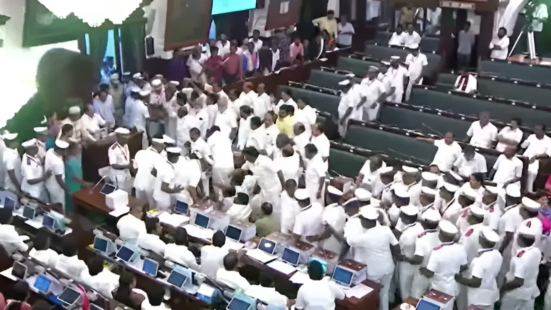 சட்டசபையில் திமுக அமளி: எம்.எல்.ஏ-க்கள் வெளியேற்றம், முதல்வர் பேச்சை நியாயப்படுத்திய அமைச்சர் நிர்மல்குமார்