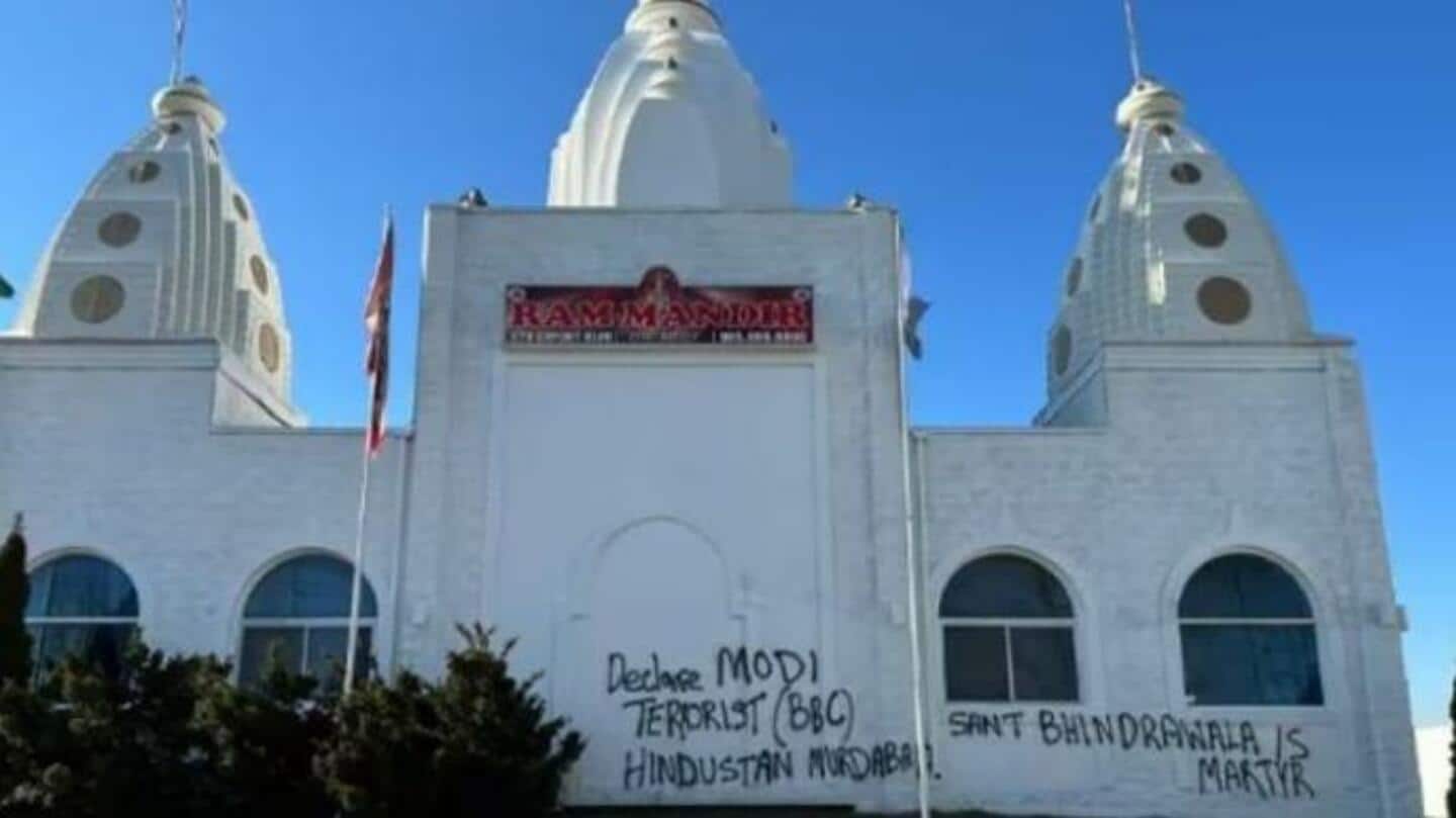 'ஆன்டி இந்தியன்' எழுத்துக்களால் சிதைக்கப்பட்ட இந்து கோவில்