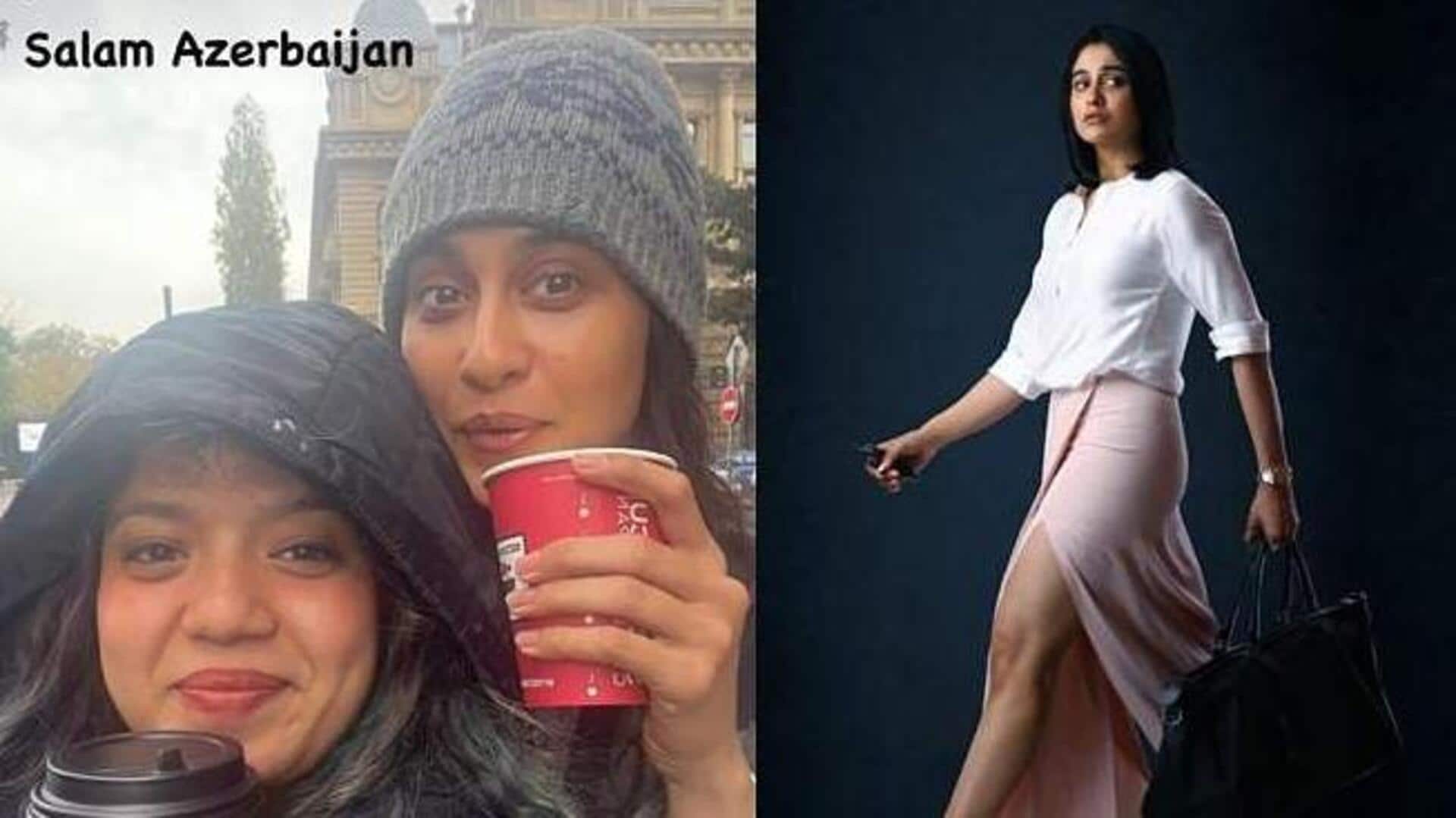 அஜர்பைஜானில் விடாமுயற்சி படக்குழுவினருடன் இணைந்த  ரெஜினா கசாண்ட்ரா 