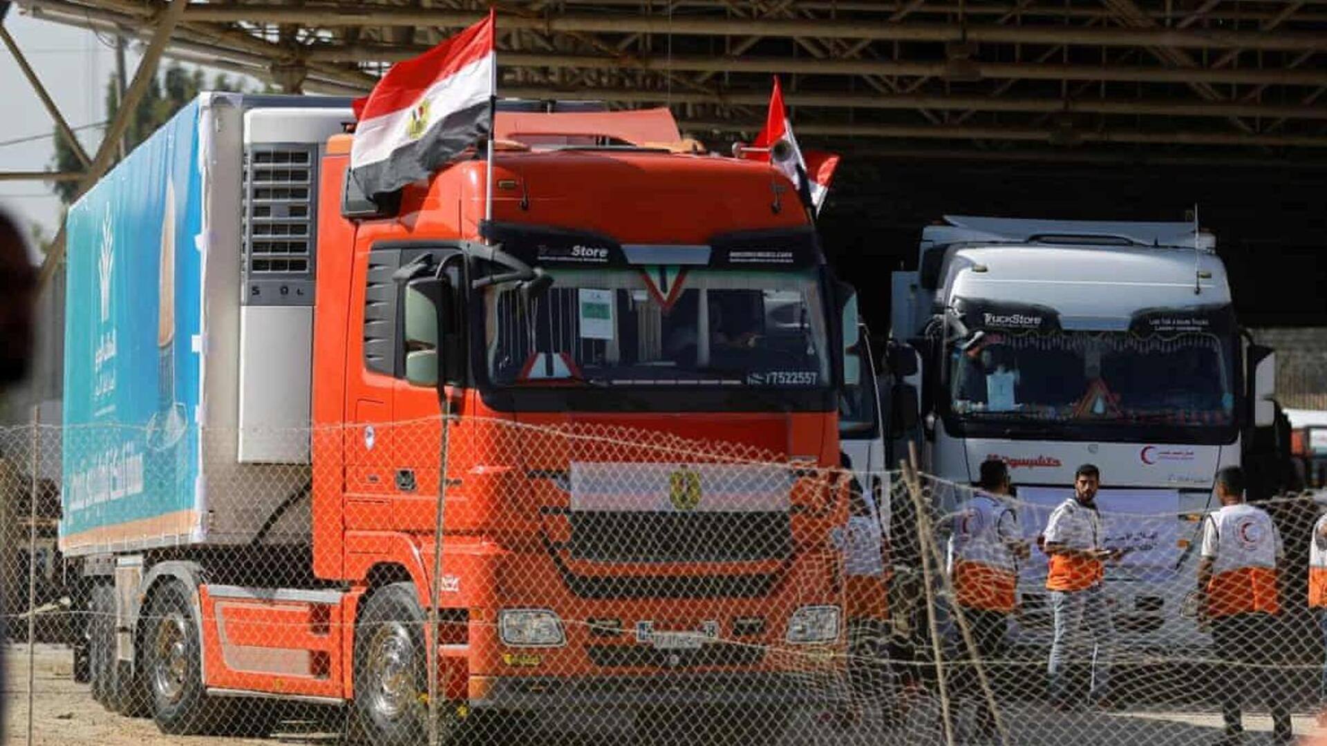 நிவாரண பொருட்களுடன் காசாவுக்குள் லாரிகள் நுழைந்தன