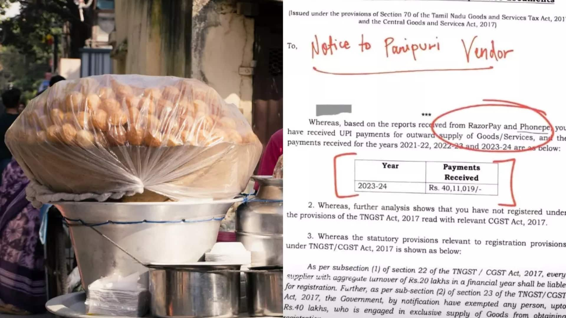 பானிபூரி விற்பனையாளர் ₹40 லட்சம் வருமானம் ஈட்டினாரா? வைரலான ஜிஎஸ்டி நோட்டீஸ் உண்மையானதல்ல