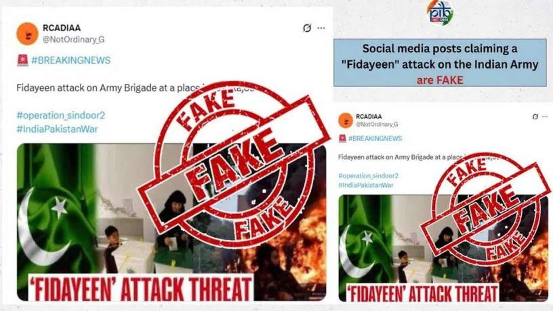 Fact Check: ఆర్మీ బ్రిగేడ్పై ఆత్మాహుతి దాడి చేసినట్లు వస్తున్న వార్తలు నమ్మొద్దు: భారత రక్షణశాఖ Fact Check: ఆర్మీ బ్రిగేడ్పై ఆత్మాహుతి దాడి చేసినట్లు వస్తున్న వార్తలు నమ్మొద్దు: భారత రక్షణశాఖ