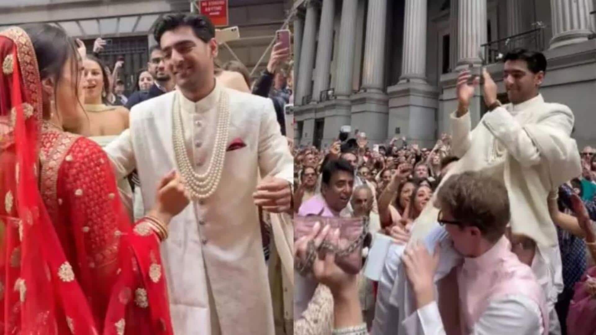 New York: న్యూయార్క్ వాల్స్ట్రీట్ను ఊపేసిన భారతీయ పెళ్లి బరాత్ New York: న్యూయార్క్ వాల్స్ట్రీట్ను ఊపేసిన భారతీయ పెళ్లి బరాత్