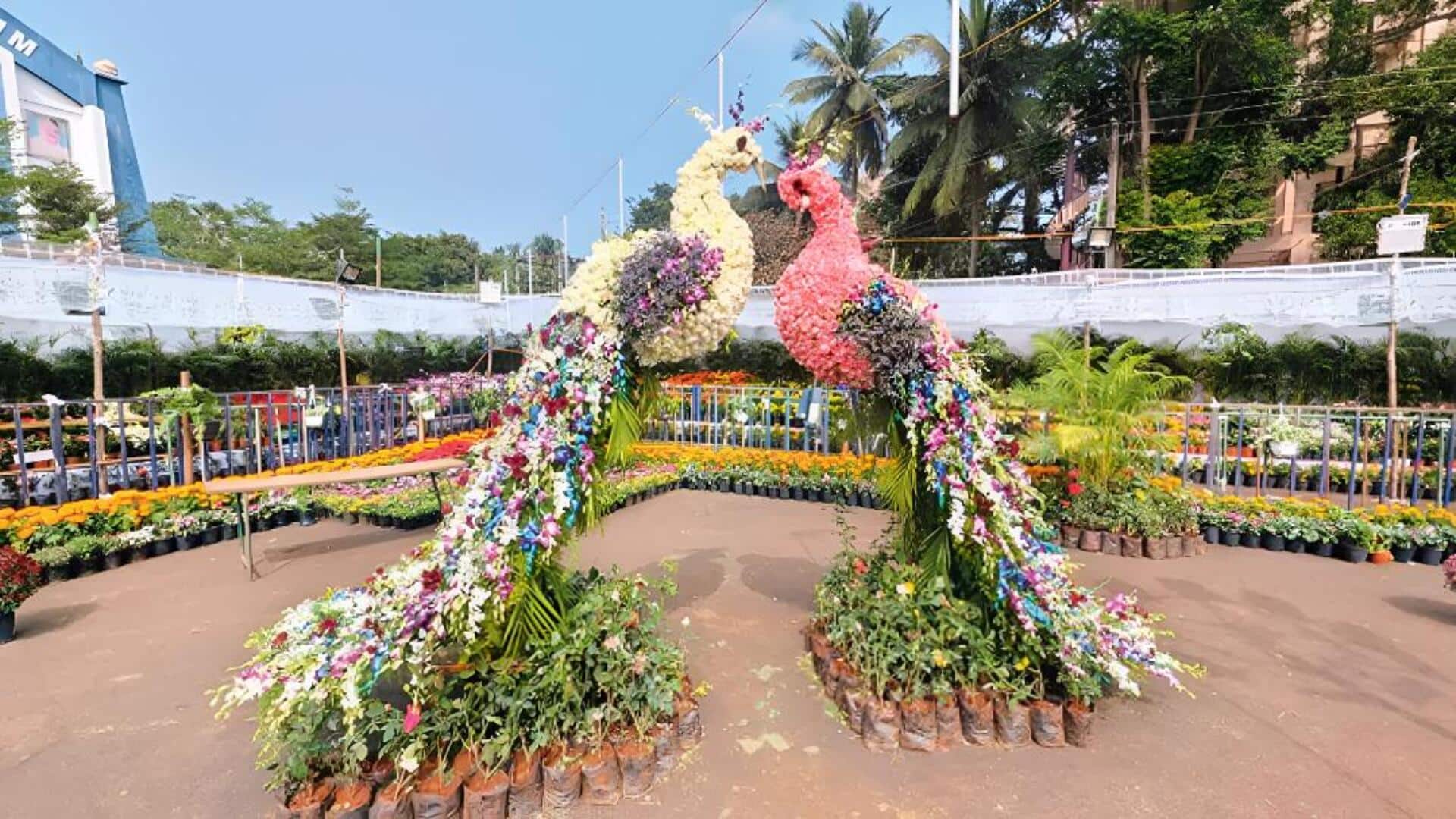 Yanam: ఫల-పుష్ప ప్రదర్శనలో ప్రత్యేక ఆకర్షణగా పూల నెమళ్లు