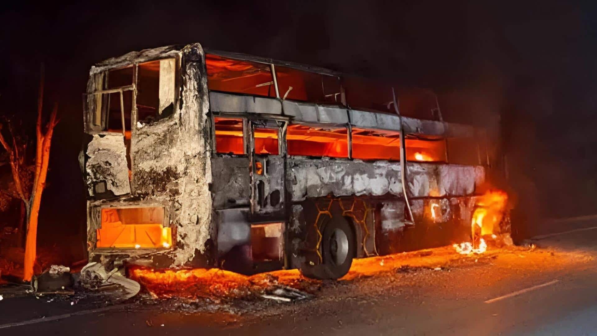 Bus Fire Accident: హైదరాబాద్‌-విజయవాడ హైవేపై ప్రైవేటు బస్సు దగ్ధం