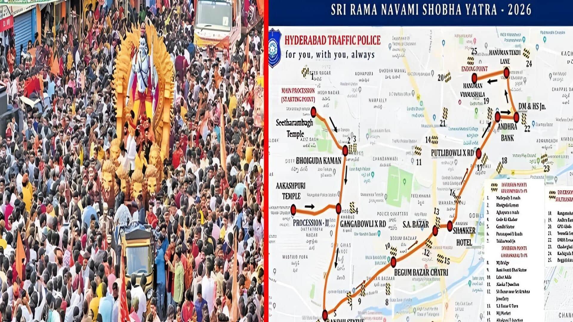 Hyderabad: హైదరాబాద్‌లో శ్రీరామనవమి శోభాయాత్ర.. నగరంలో ట్రాఫిక్ మార్పులు, ఆంక్షలు ఇవే!