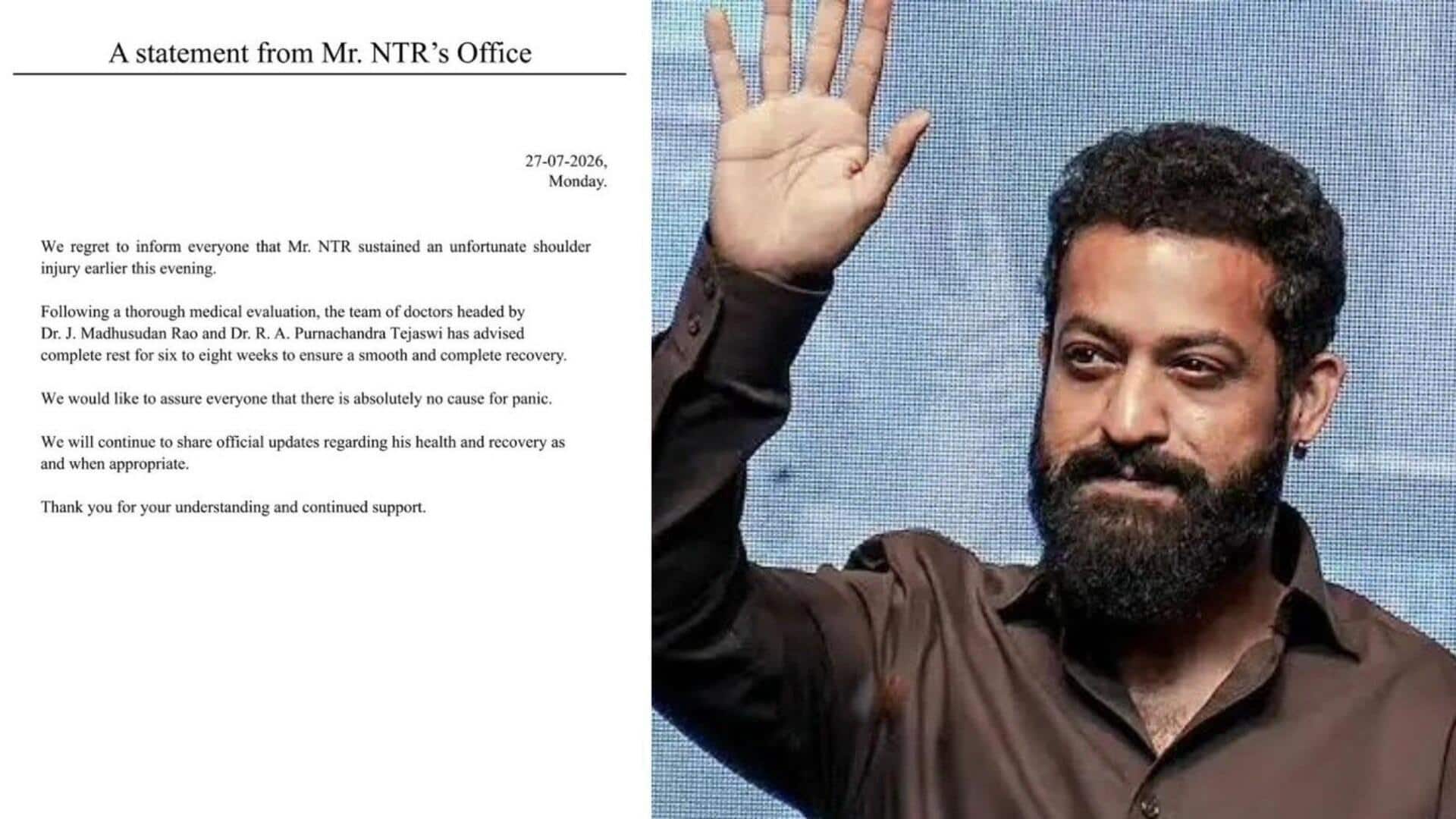 Jr NTR Injury: జూనియర్ ఎన్టీఆర్‌ భుజానికి గాయం.. 6-8 వారాలు విశ్రాంతి.. నిలిచిపోయిన షూటింగ్‌లు
